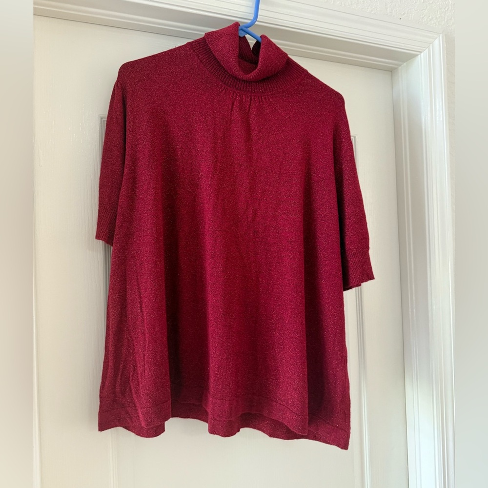 Womens 2X red glittery short sleeve sweater Stretchy New Year's Eve Christmas
